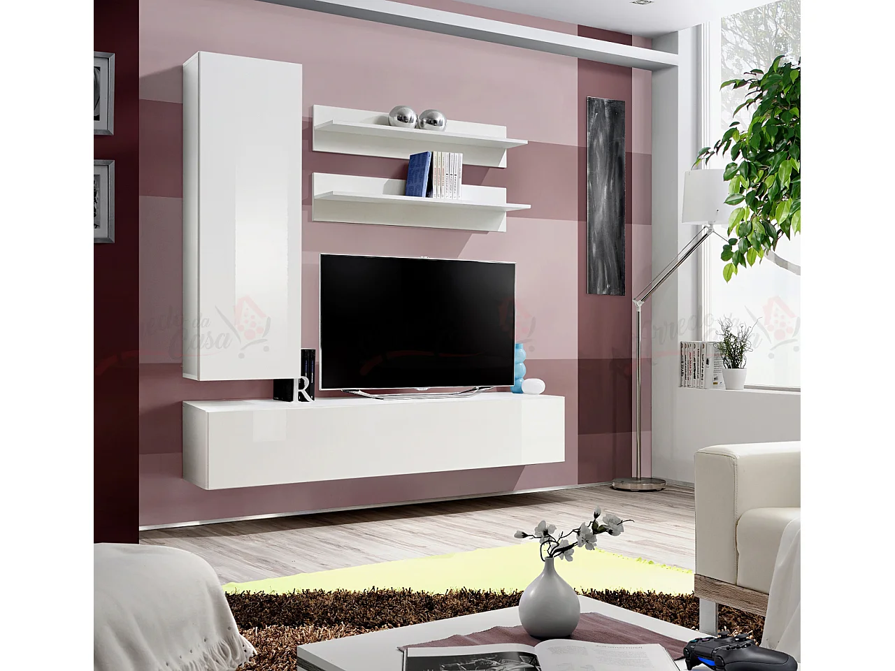 Parete attrezzata soggiorno stile moderno piccola 160x170 bianco PAP99