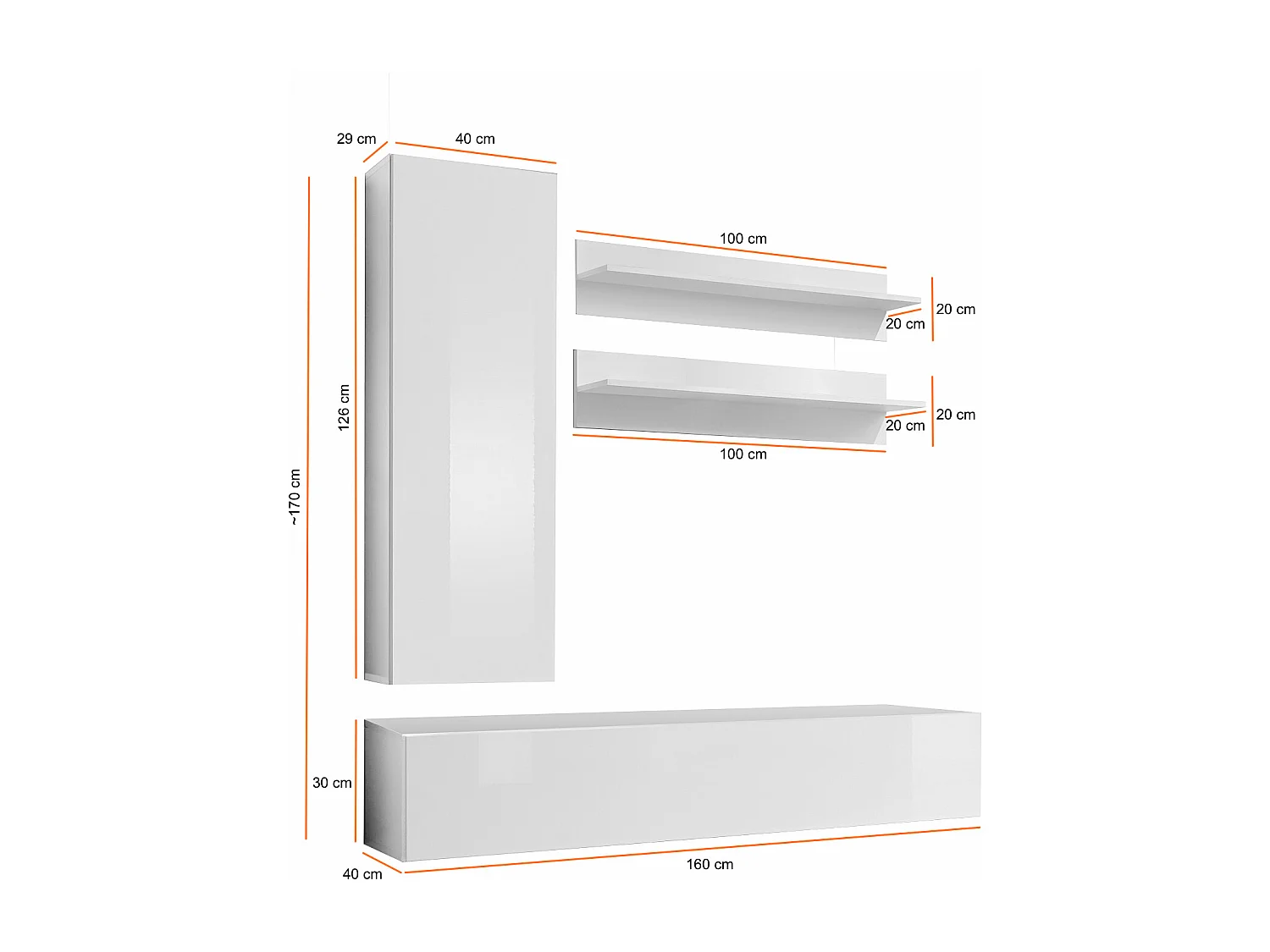 Parete attrezzata soggiorno stile moderno piccola 160x170 bianco PAP99