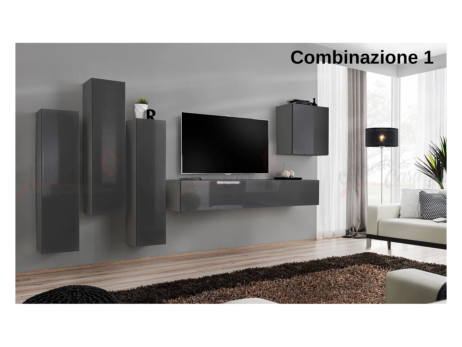 Parete attrezzata soggiorno sospesa PAP47 270x160 grigio