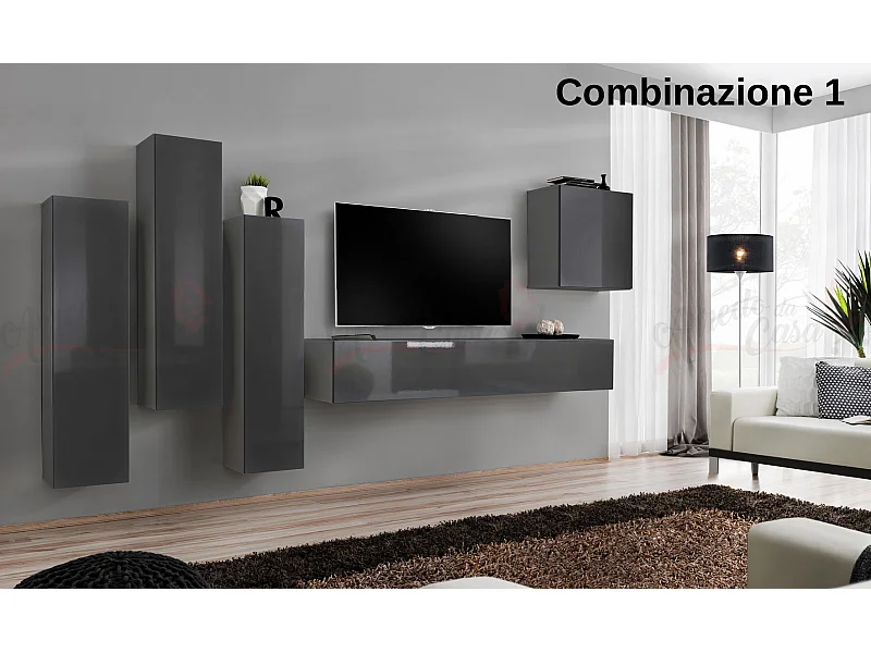 Parete attrezzata soggiorno sospesa PAP47 270x160 grigio