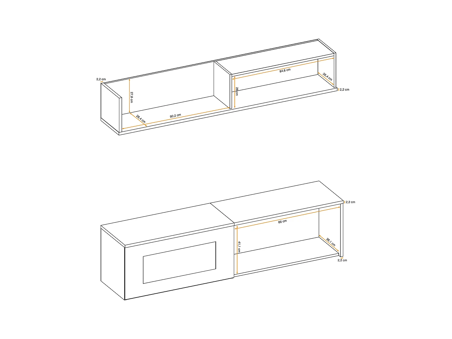 Parete attrezzata per soggiorno con biocamino e pensile orizzontale 180x180 antracite e rovere PAP135