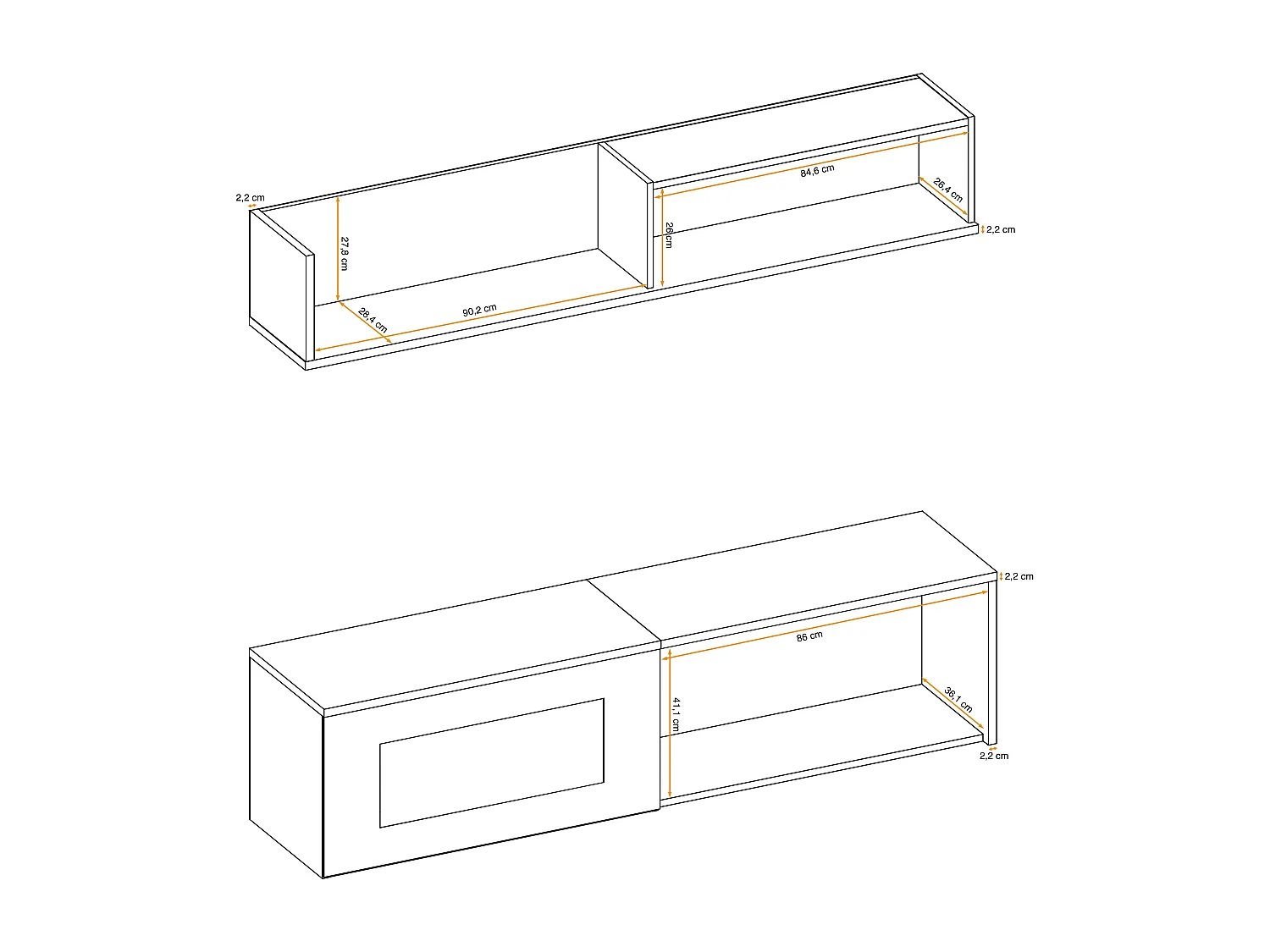 Parete attrezzata per soggiorno con biocamino e pensile orizzontale 180x180 antracite e rovere PAP135