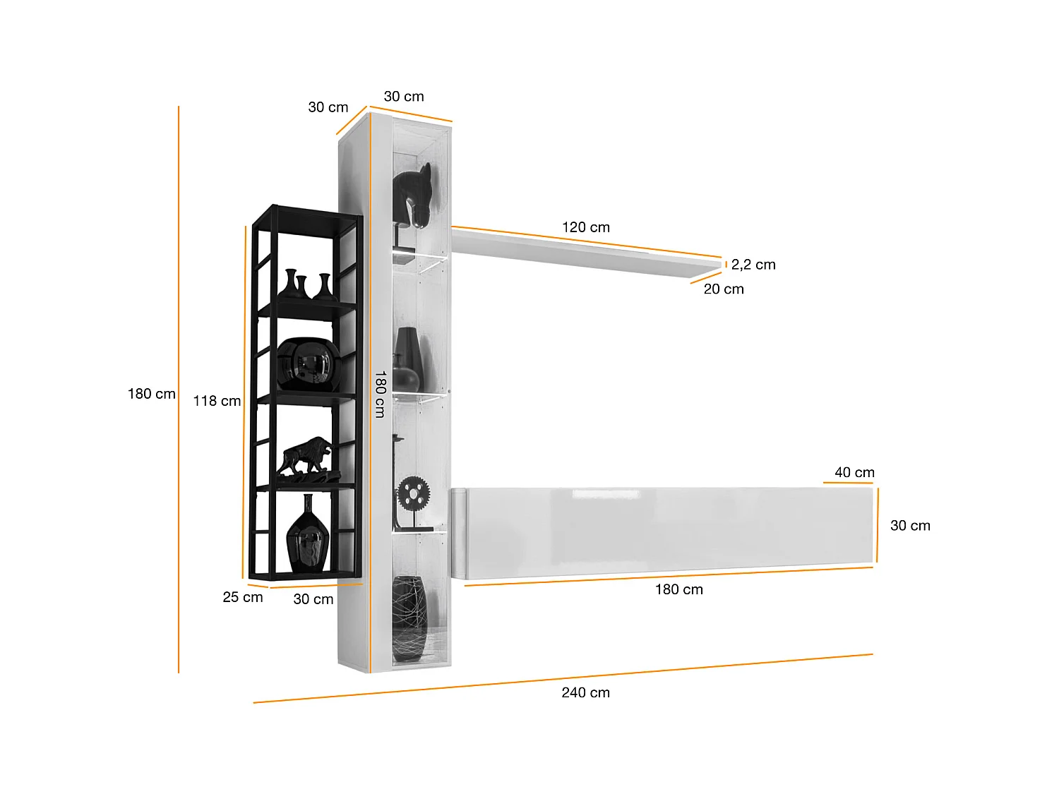 Parete attrezzata da soggiorno vetrina sospesa 240x180 rovere PAP79