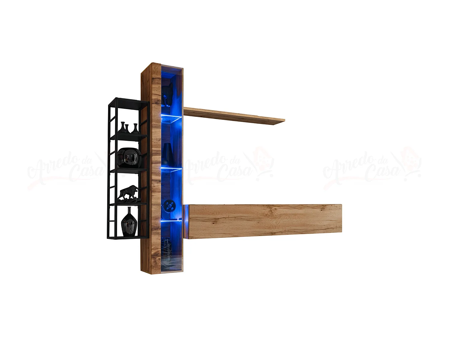 Parete attrezzata da soggiorno vetrina sospesa 240x180 rovere PAP79