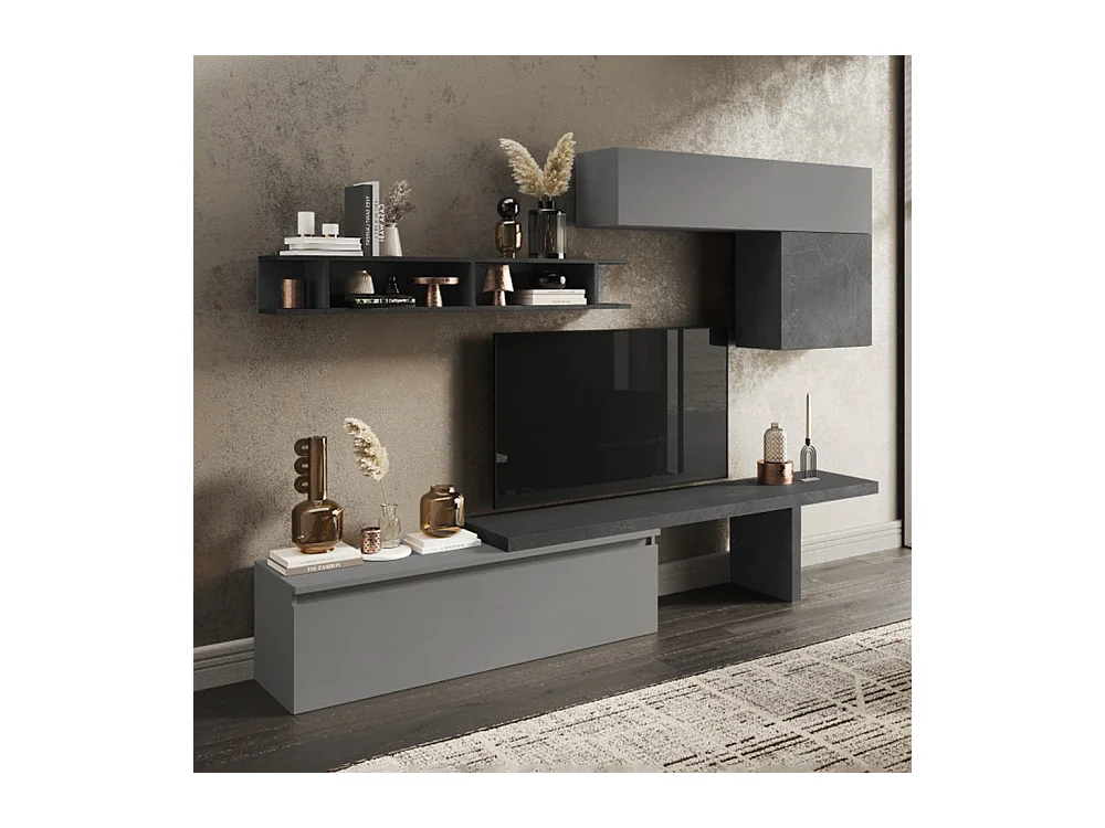 Parete attrezzata con mensola a terra 260x190 cm grigio e piombo PAL33