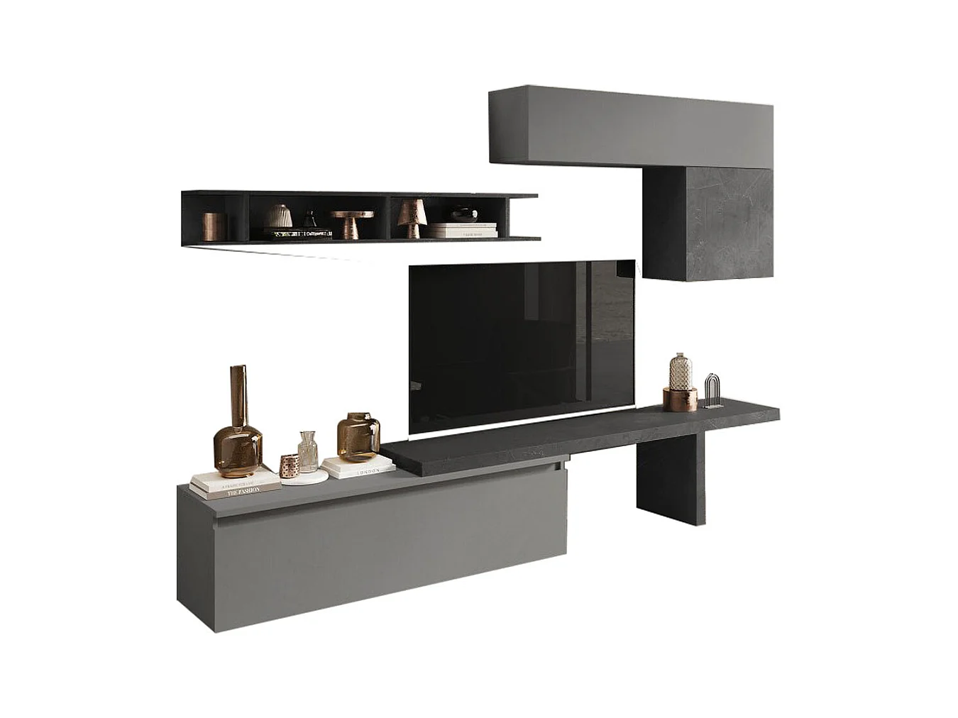 Parete attrezzata con mensola a terra 260x190 cm grigio e piombo PAL33