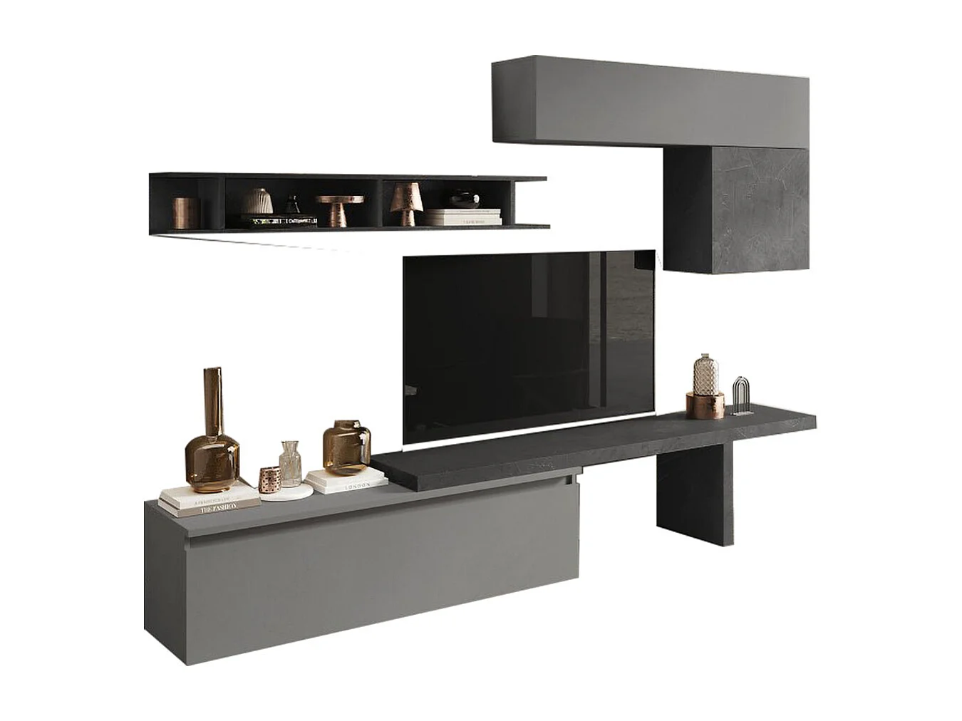 Parete attrezzata con mensola a terra 260x190 cm grigio e piombo PAL33