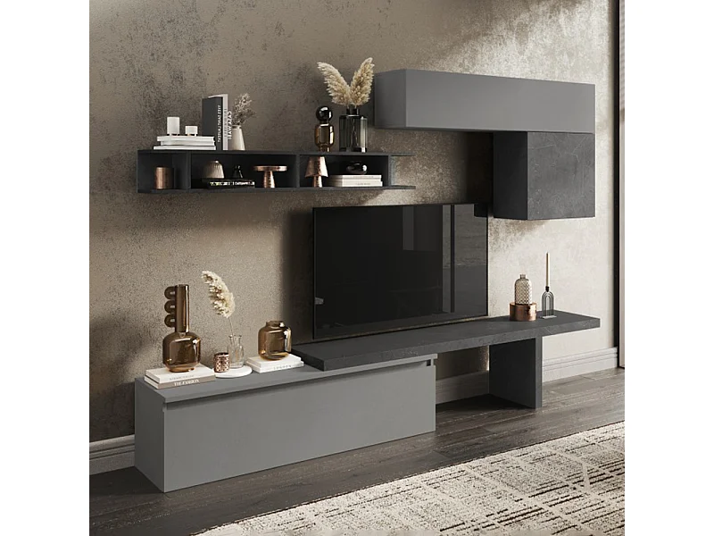 Parete attrezzata con mensola a terra 260x190 cm grigio e piombo PAL33