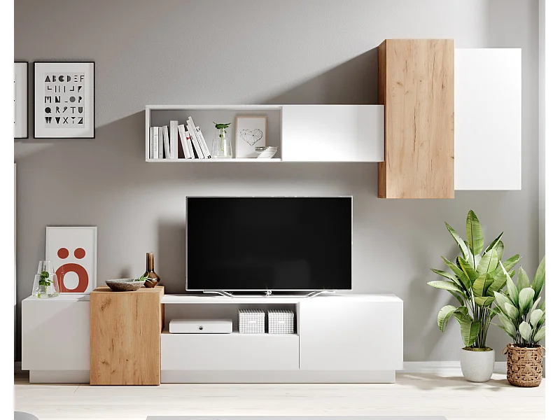 Parete attrezzata moderna bianca e rovere PALK3