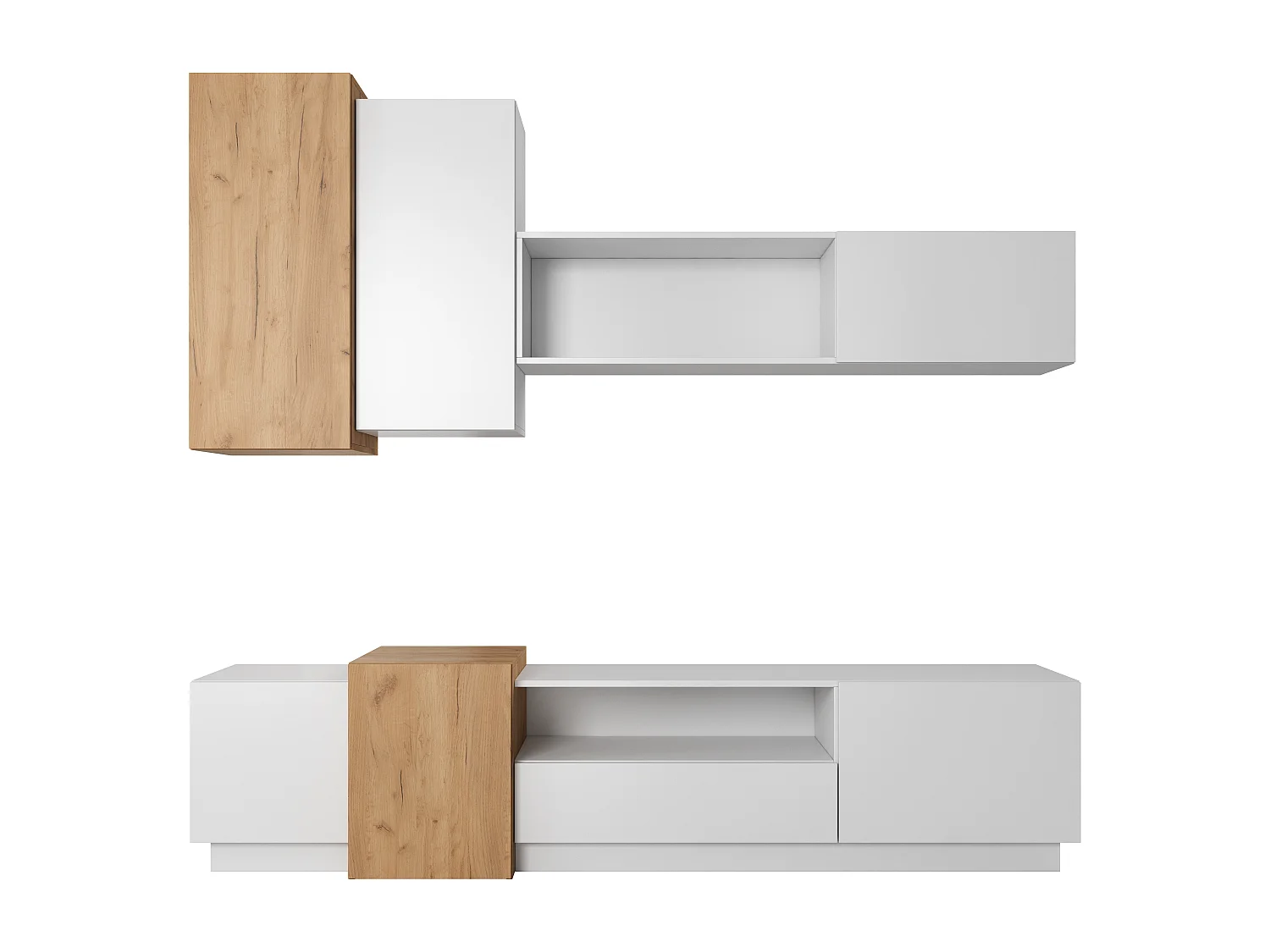 Parete attrezzata moderna bianca e rovere PALK3