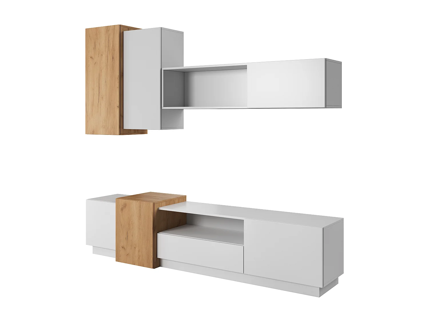 Parete attrezzata moderna bianca e rovere PALK3