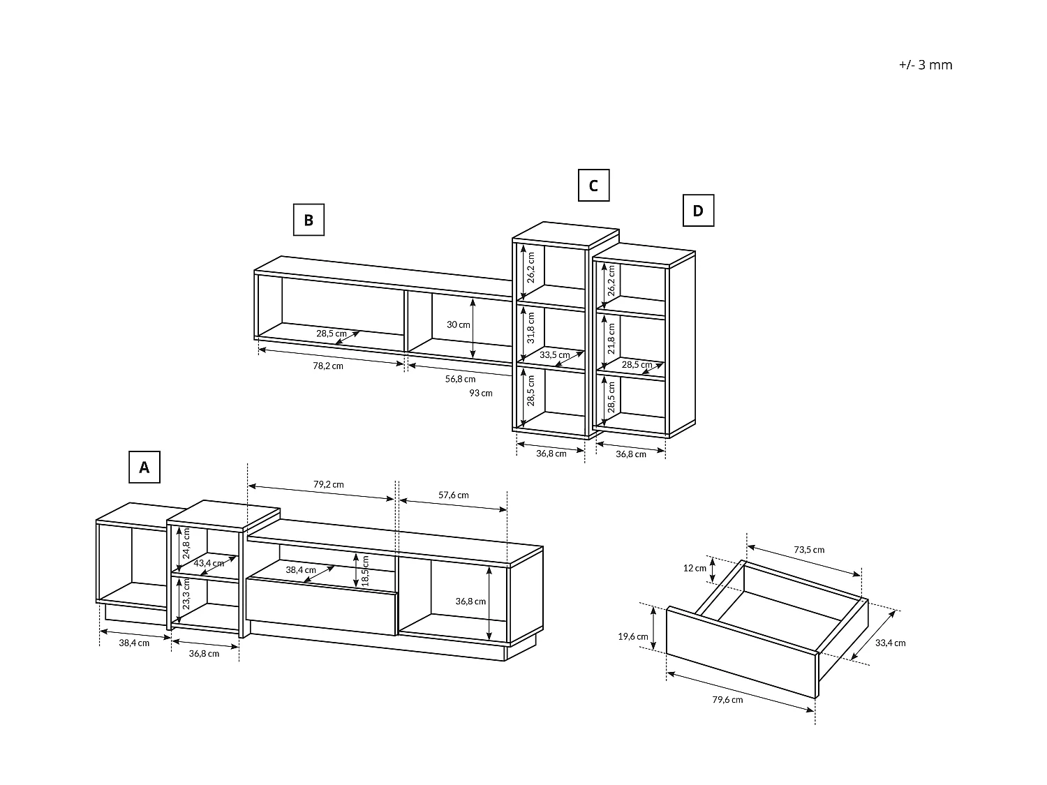 Parete attrezzata moderna bianca e rovere PALK3