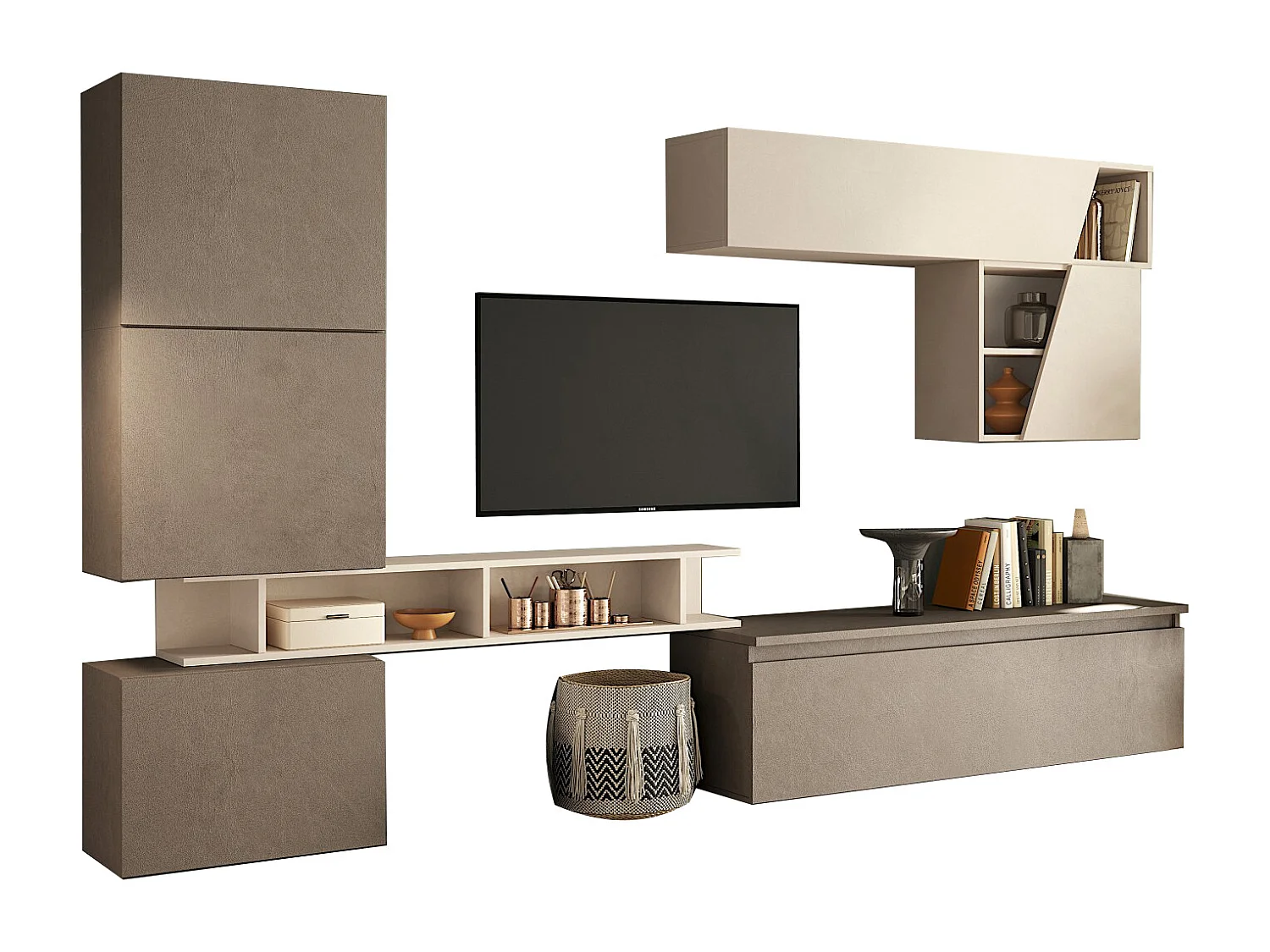 Parete attrezzata per soggiorno 285x200 cm bronzo e beige PAL75