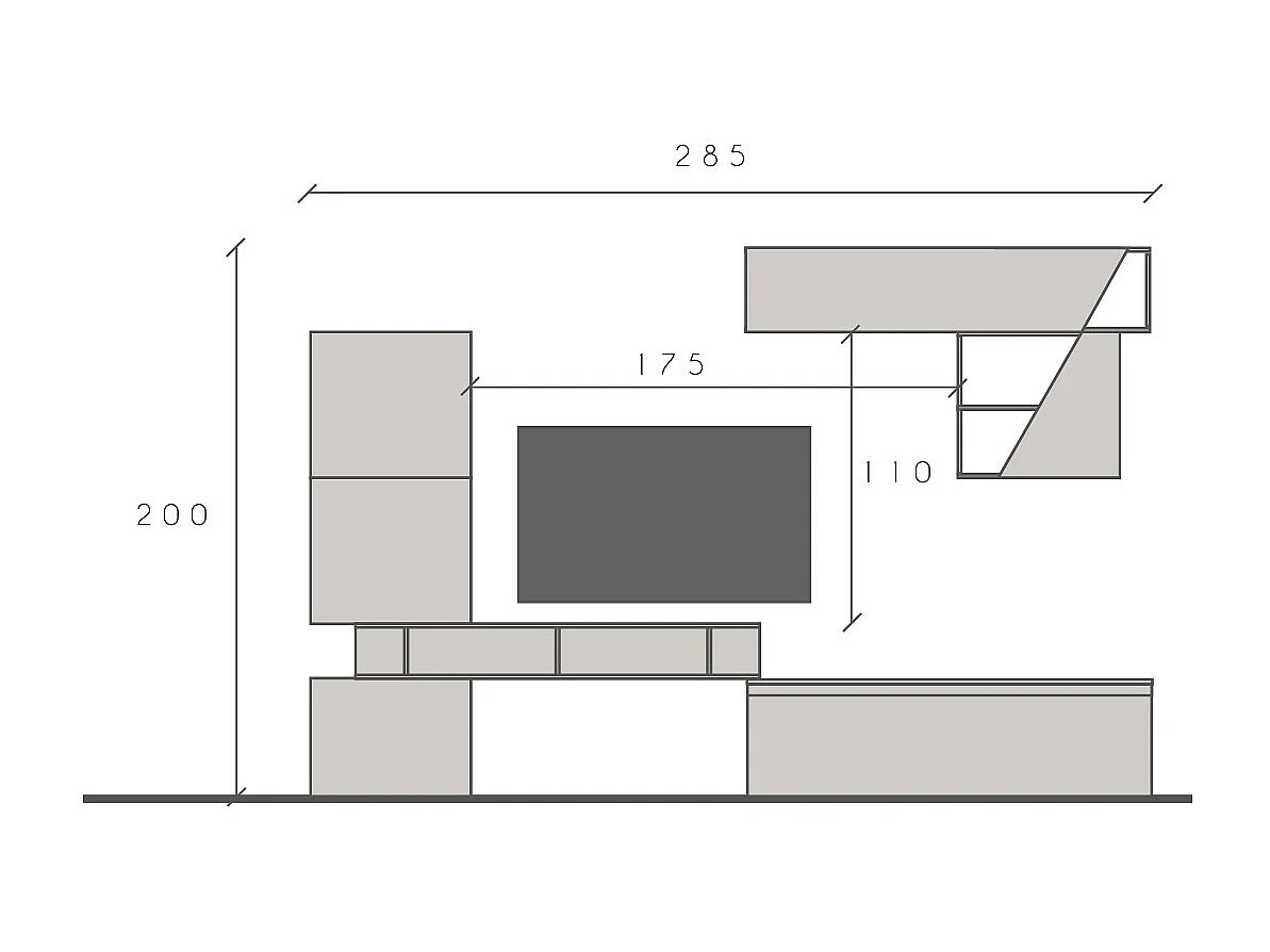 Parete attrezzata per soggiorno 285x200 cm bronzo e beige PAL75