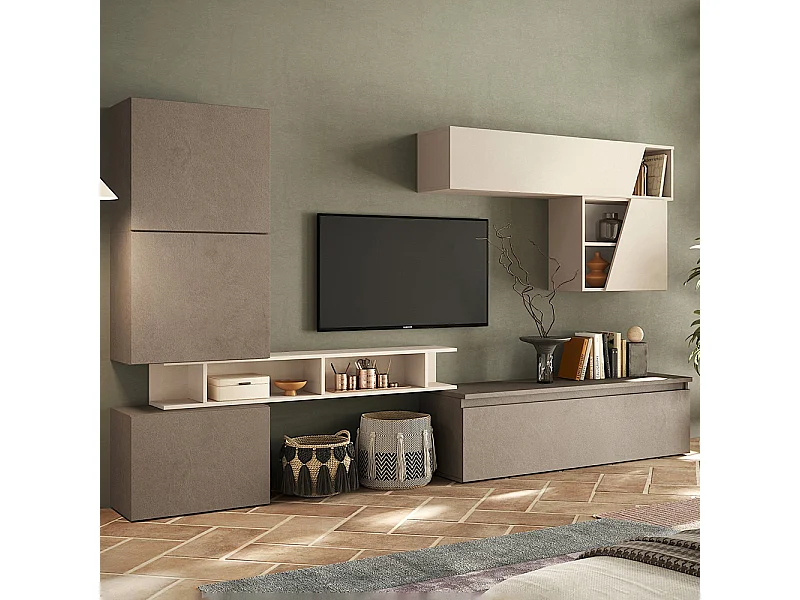 Parete attrezzata per soggiorno 285x200 cm bronzo e beige PAL75