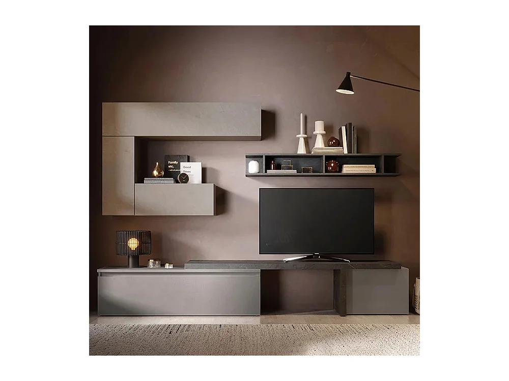 Parete attrezzata soggiorno 260x190 cm piombo, argilla e grigio PAL47