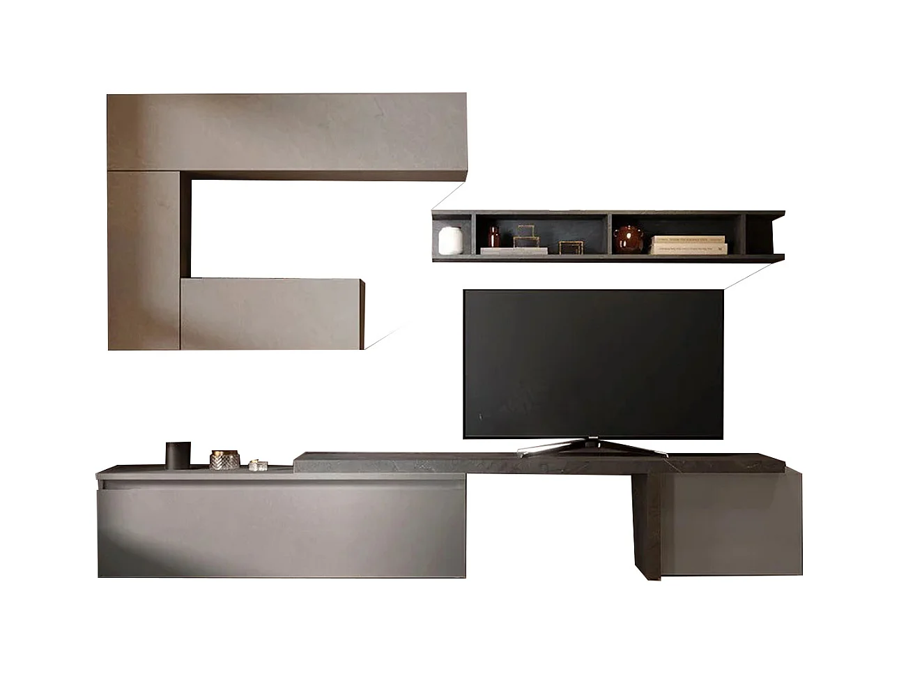 Parete attrezzata soggiorno 260x190 cm piombo, argilla e grigio PAL47