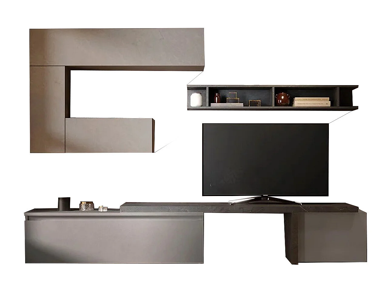 Parete attrezzata soggiorno 260x190 cm piombo, argilla e grigio PAL47