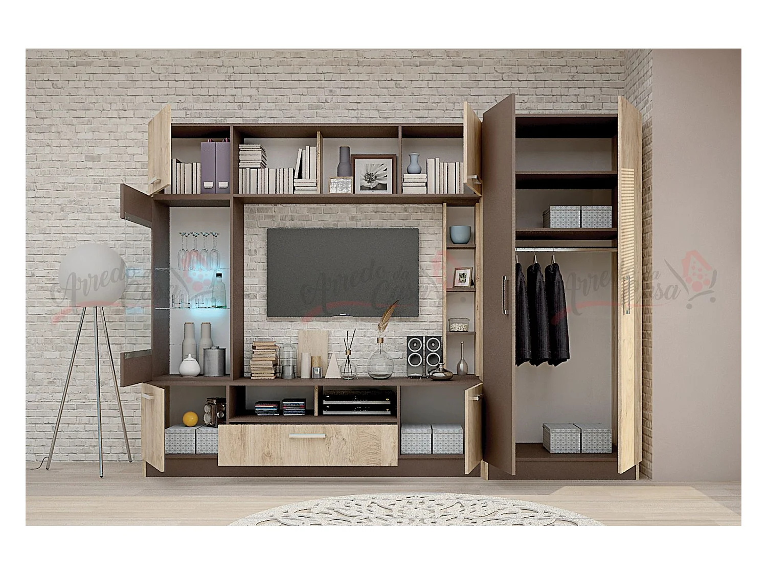 Parete attrezzata moderna quercia/cappuccino SG1
