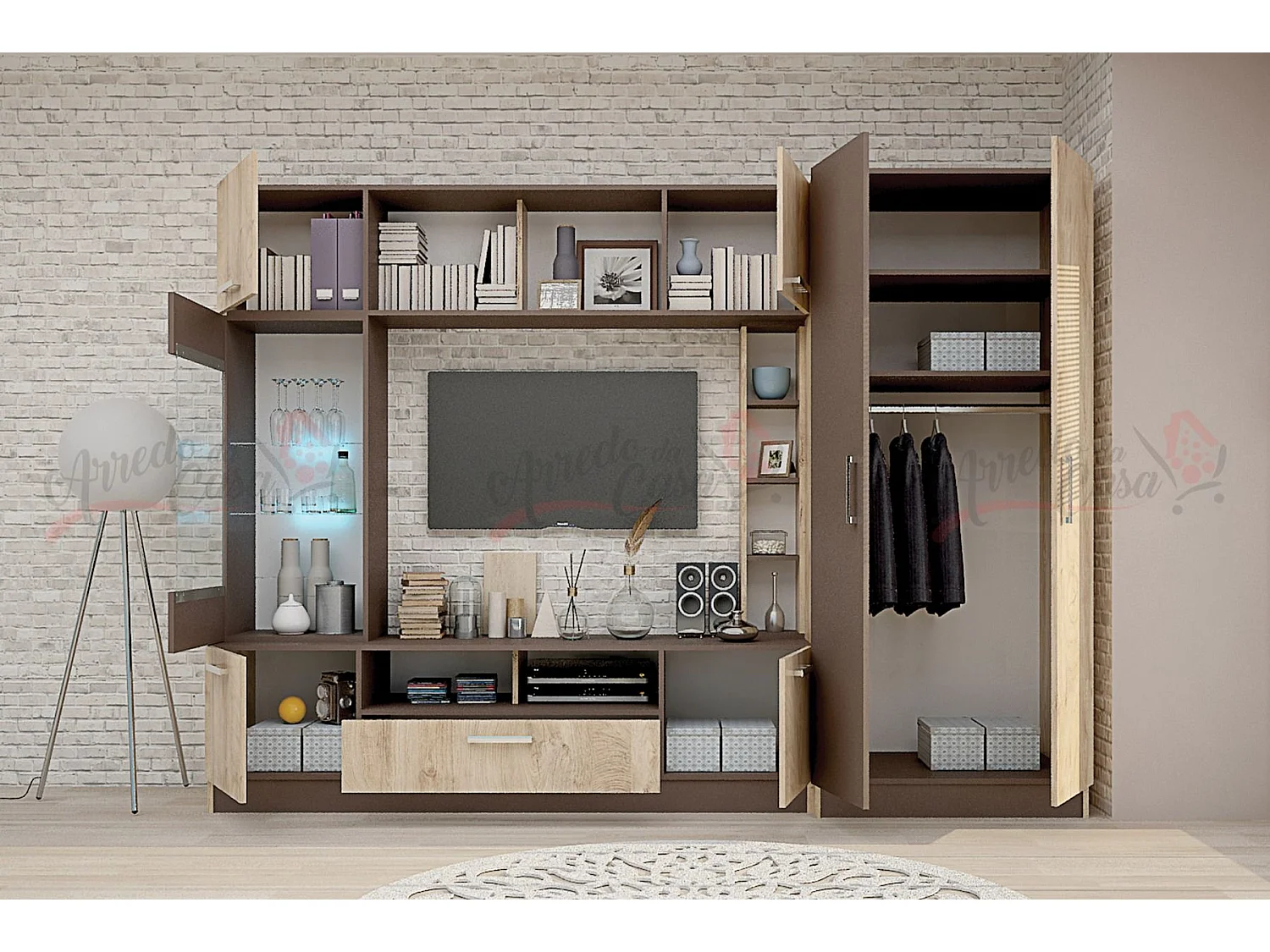 Parete attrezzata moderna quercia/cappuccino SG1