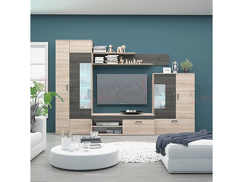 Parete attrezzata moderna con led rovere sonoma/grigio carbone SG7