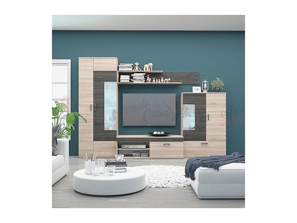 Parete attrezzata moderna con led rovere sonoma/grigio carbone SG7