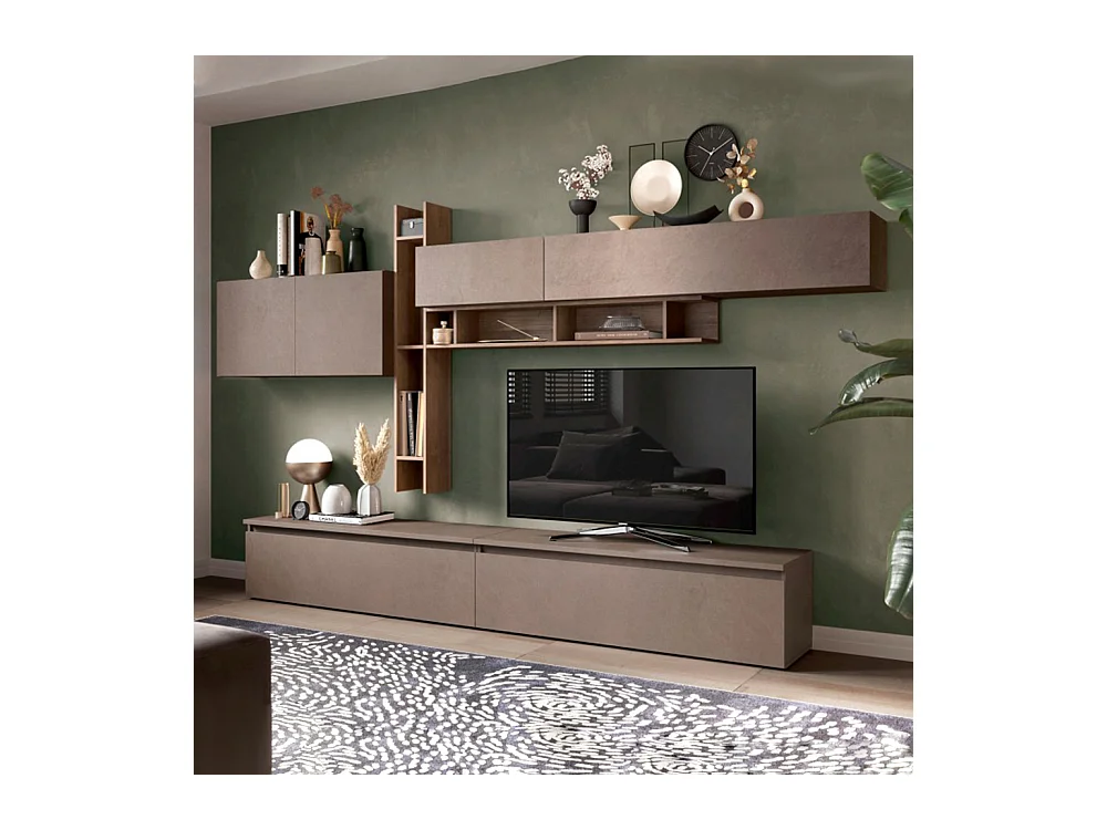 Parete attrezzata elegante 336x210 cm bronzo e noce PAL40