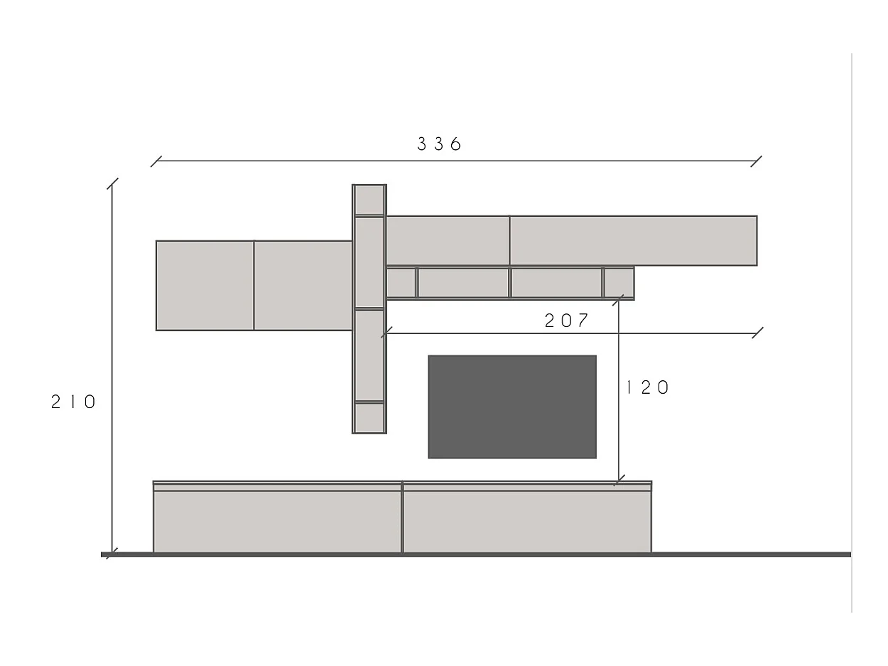 Parete attrezzata elegante 336x210 cm bronzo e noce PAL40