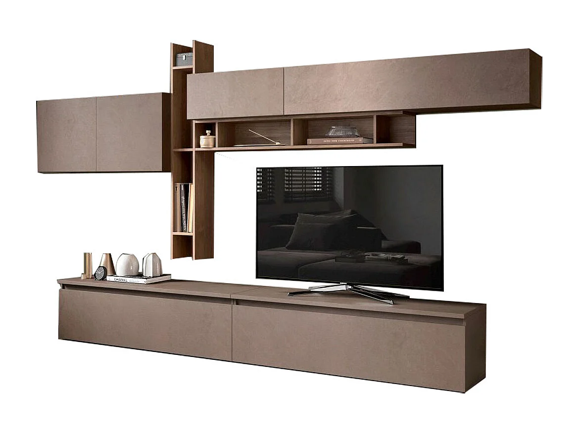 Parete attrezzata elegante 336x210 cm bronzo e noce PAL40