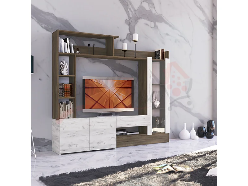 Parete attrezzata con anta a vetro PAI6003 180x165 rovere moro e quercia bianco