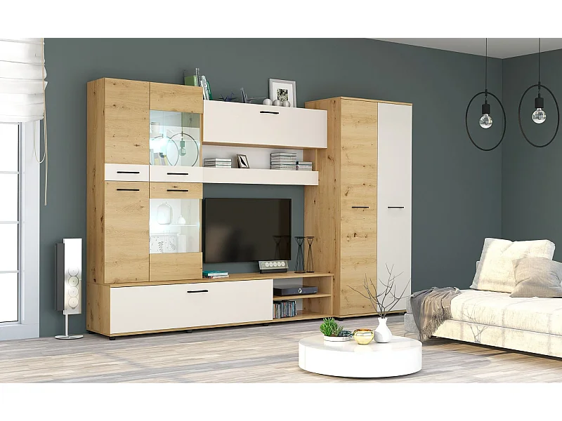 Parete attrezzata moderna con led rovere rovere chiaro/beige SG2