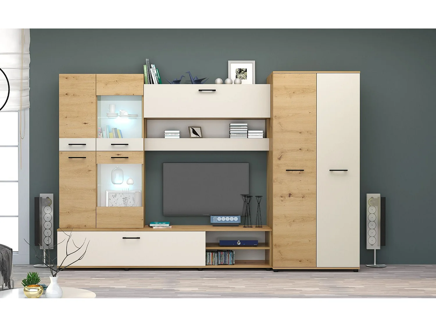 Parete attrezzata moderna con led rovere rovere chiaro/beige SG2