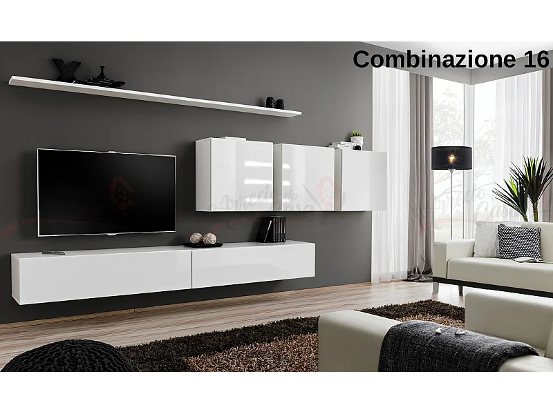 Parete attrezzata da soggiorno sospesa PAP51 340x150 bianco