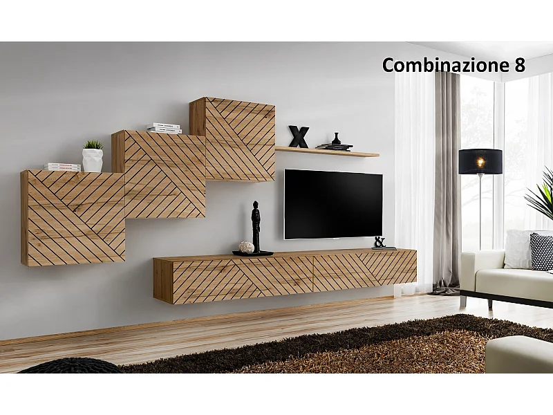 Parete attrezzata mobile TV moderna PAP54 330x160 rovere