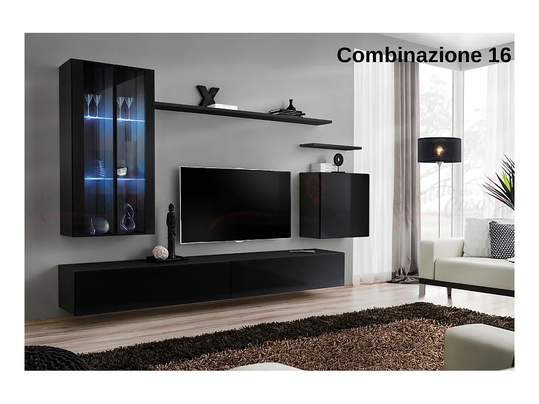 Parete attrezzata per soggiorno con luci LED 270x160 nero PAP56