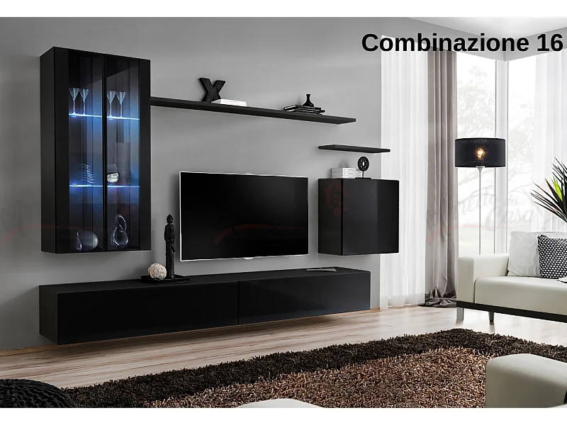 Parete attrezzata per soggiorno con luci LED 270x160 nero PAP56