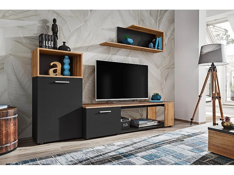 Parete attrezzata moderna stile minimalista 200x160 antracite e rovere PAP138