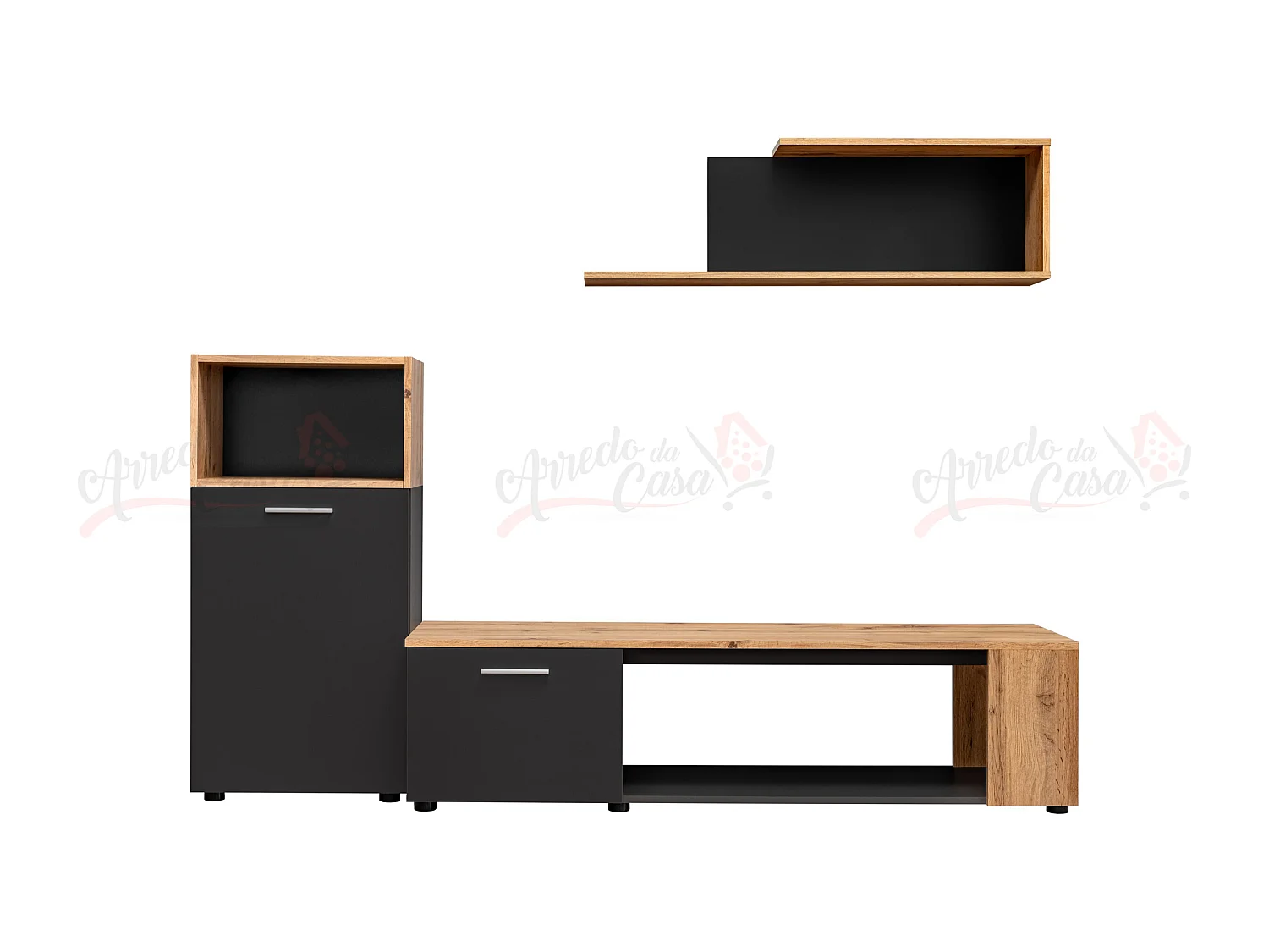 Parete attrezzata moderna stile minimalista 200x160 antracite e rovere PAP138