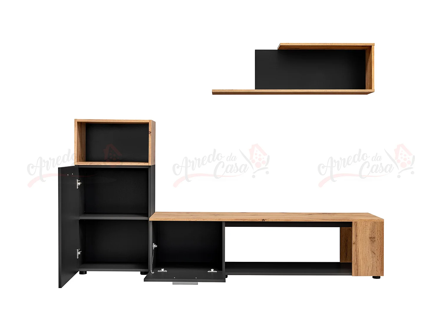 Parete attrezzata moderna stile minimalista 200x160 antracite e rovere PAP138