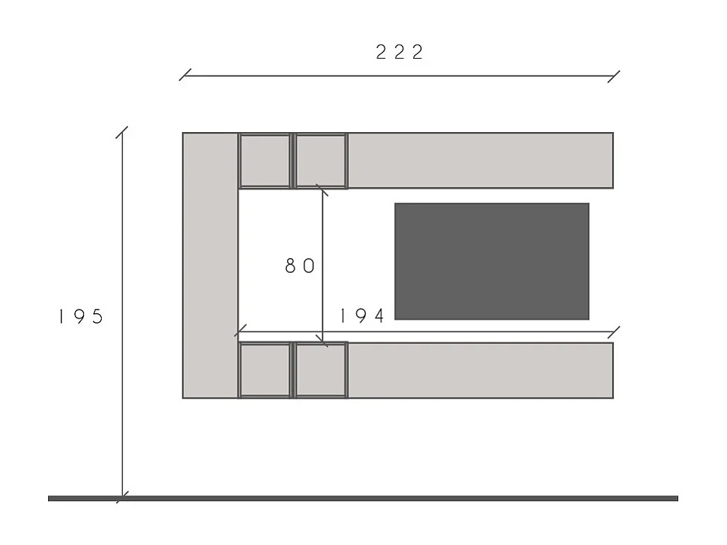 Parete attrezzata sospesa 223x195 cm beige e noce PAL76