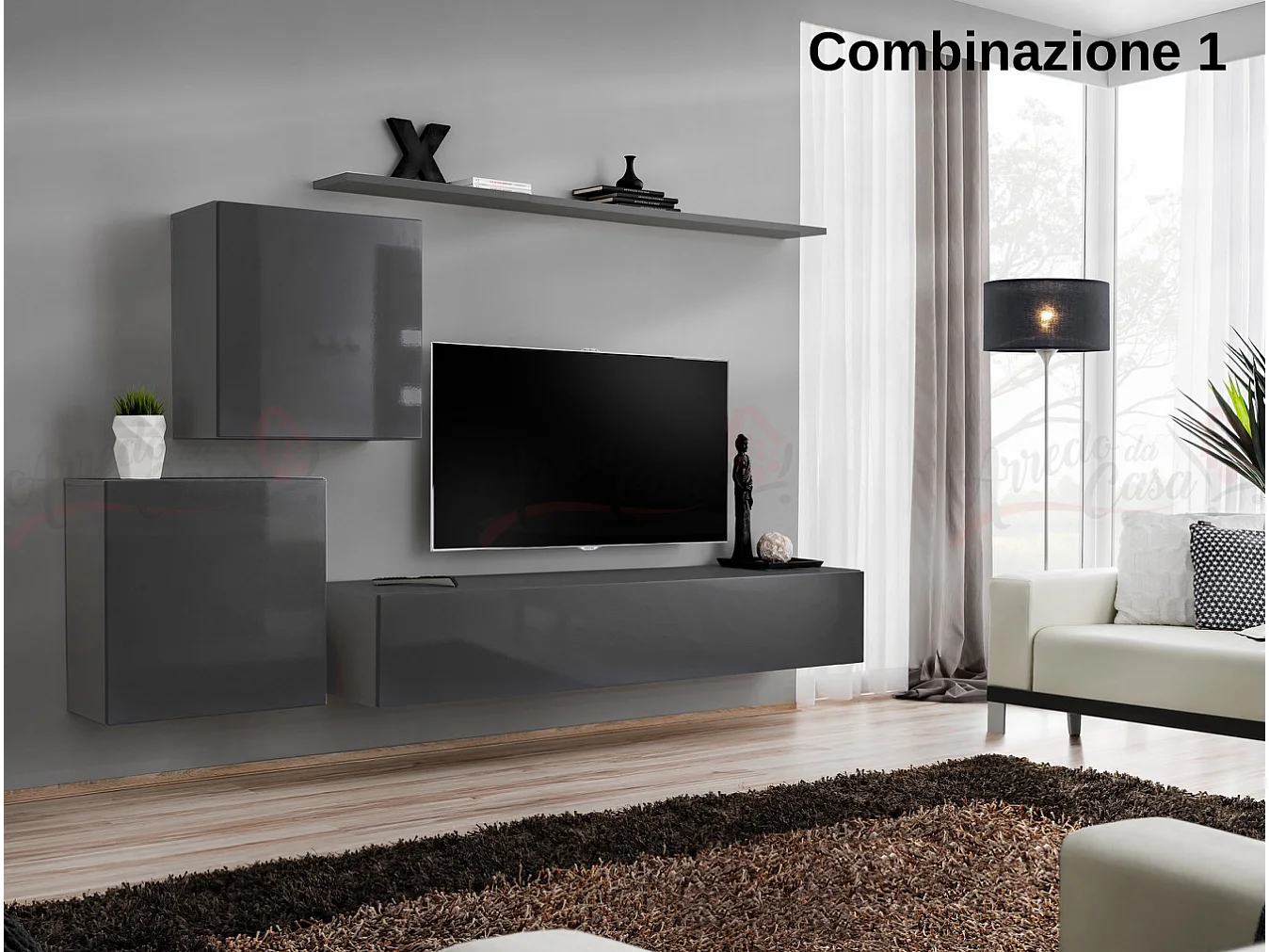 Parete attrezzata moderna mobile TV 250x150 grigio PAP49