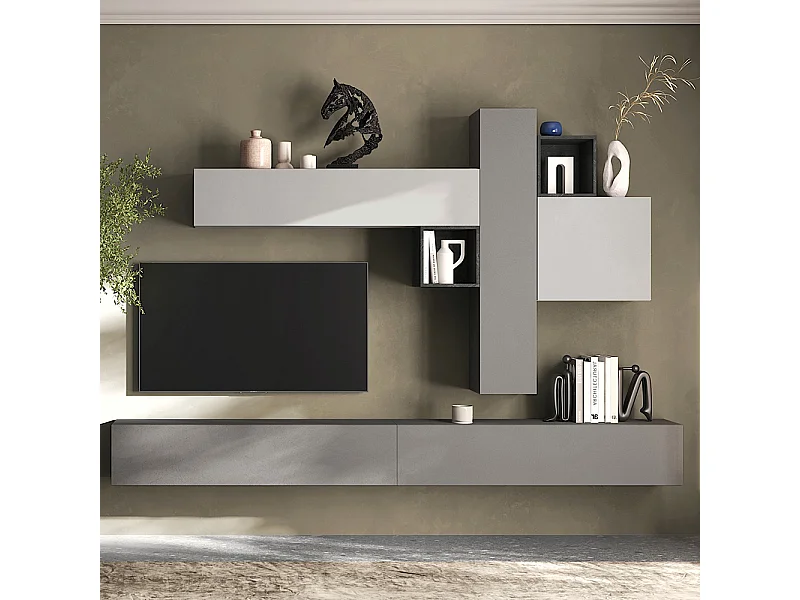 Parete attrezzata salvaspazio 276x210 cm grigia e piombo PAL80