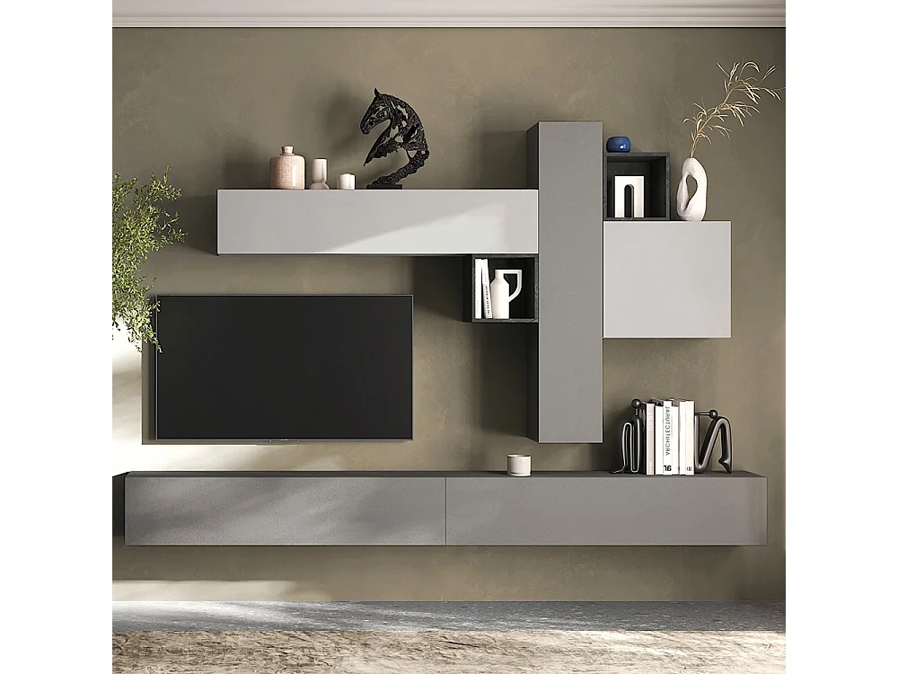 Parete attrezzata salvaspazio 276x210 cm grigia e piombo PAL80