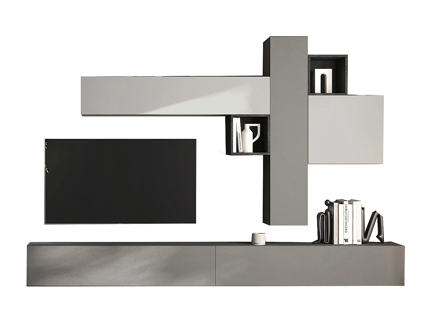 Parete attrezzata salvaspazio 276x210 cm grigia e piombo PAL80