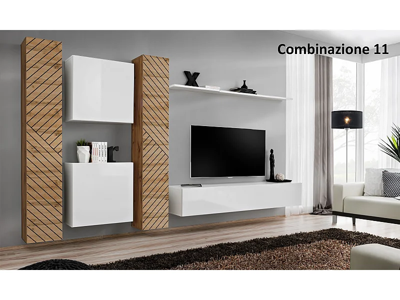 Parete attrezzata moderna sospesa PAP50 330x180 rovere e bianco
