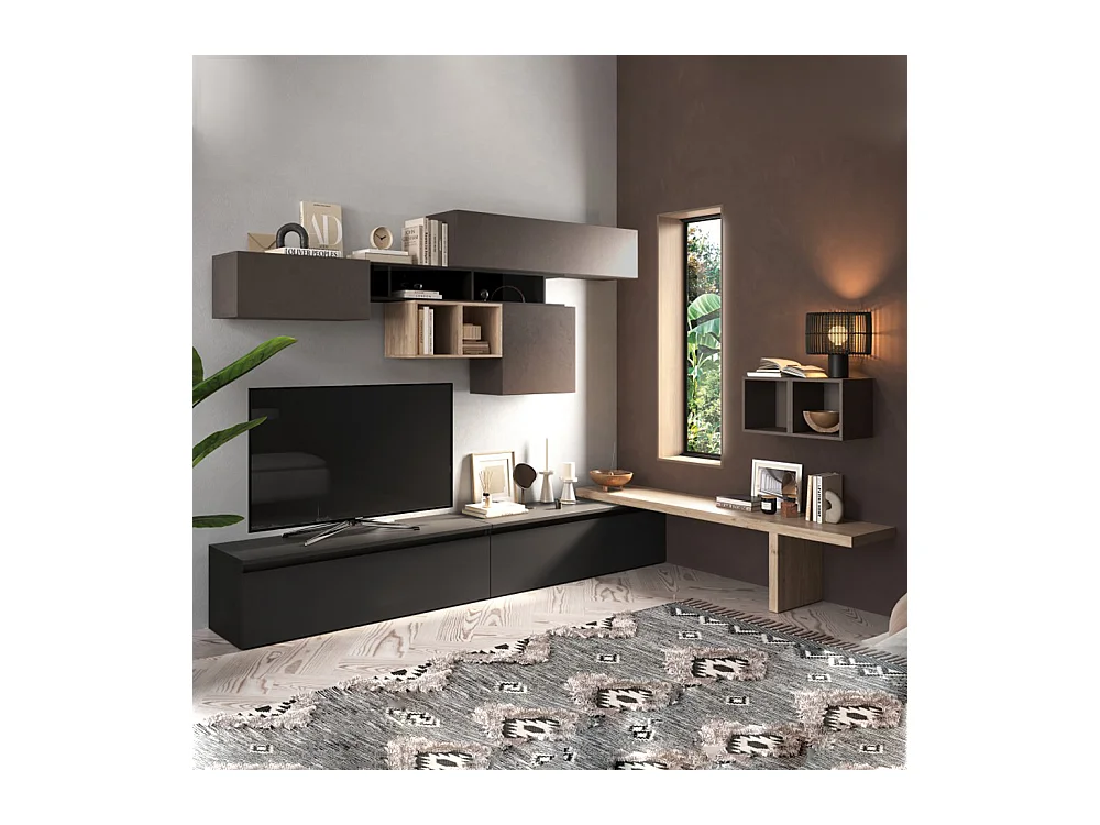 Parete attrezzata angolare 276x200 cm bronzo, rovere e grafite PAL52