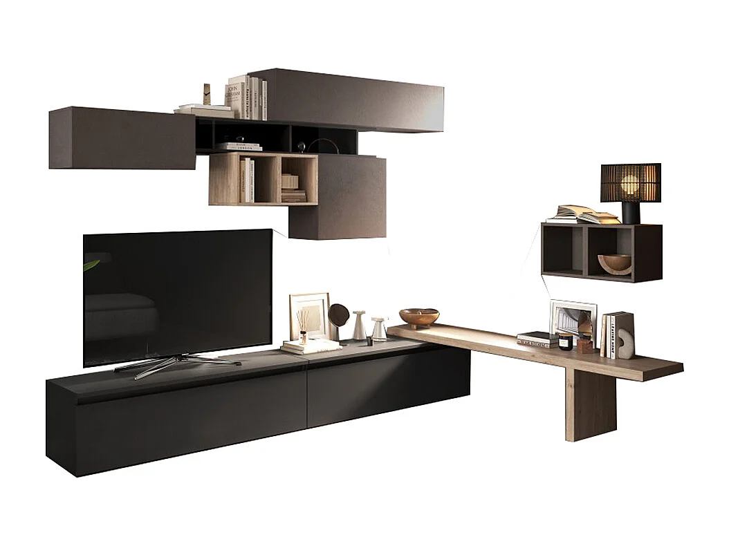 Parete attrezzata angolare 276x200 cm bronzo, rovere e grafite PAL52