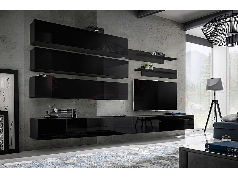 Parete attrezzata per soggiorno sospesa design moderno PAP105 320x170 nero