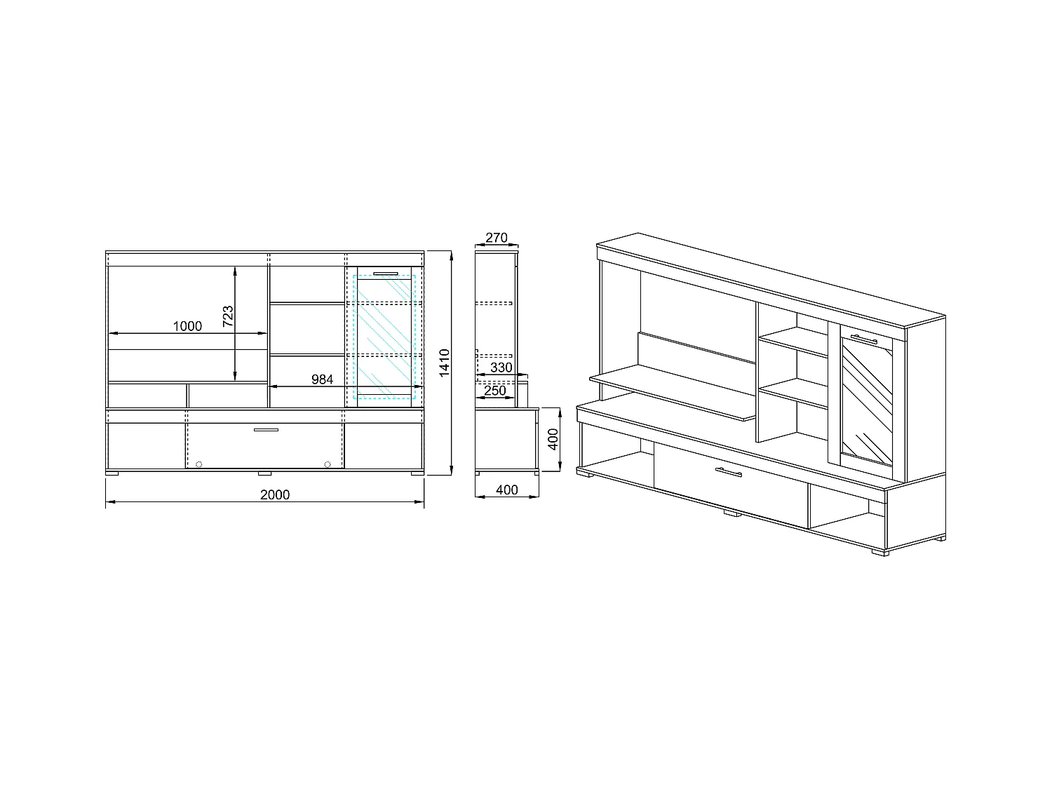 Parete attrezzata effetto legno design moderno PAI6033 200x141 rovere sonoma scuro