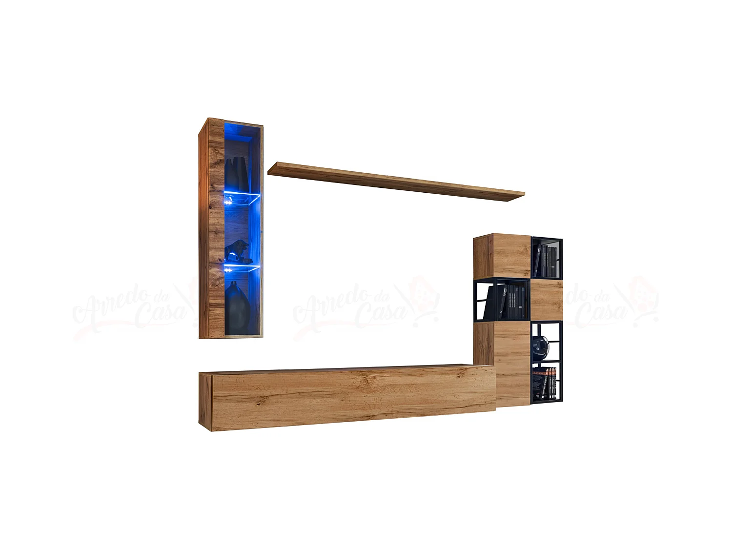 Parete attrezzata moderna da salotto sospesa 250x170 rovere PAP74